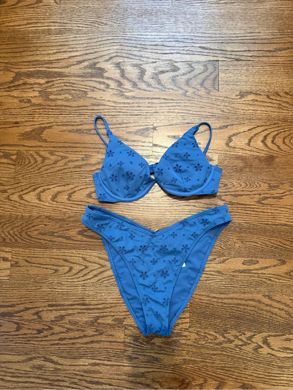 Blue Embroidered V-Waist Bikini Set - Women's Swim